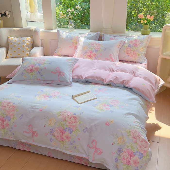 91家纺网 家纺一手货源 找家纺 铭博家纺 2025新款直播爆款全棉纯棉四件套 吊边一字绣工艺款四件套 海岛繁花