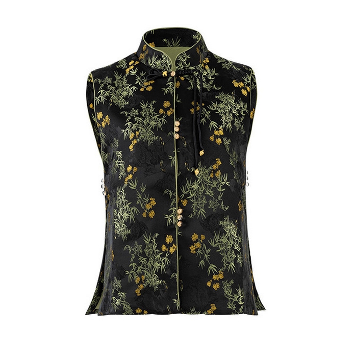 （總）蠶云閣蠶絲家居 2025新款墨綠色國風桑蠶絲填充馬甲