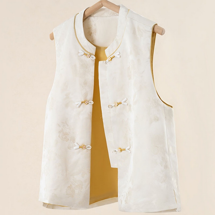 91家纺网 家纺一手货源 找家纺 （总）蚕云阁蚕丝家居 2025新款银白色国风桑蚕丝填充马甲