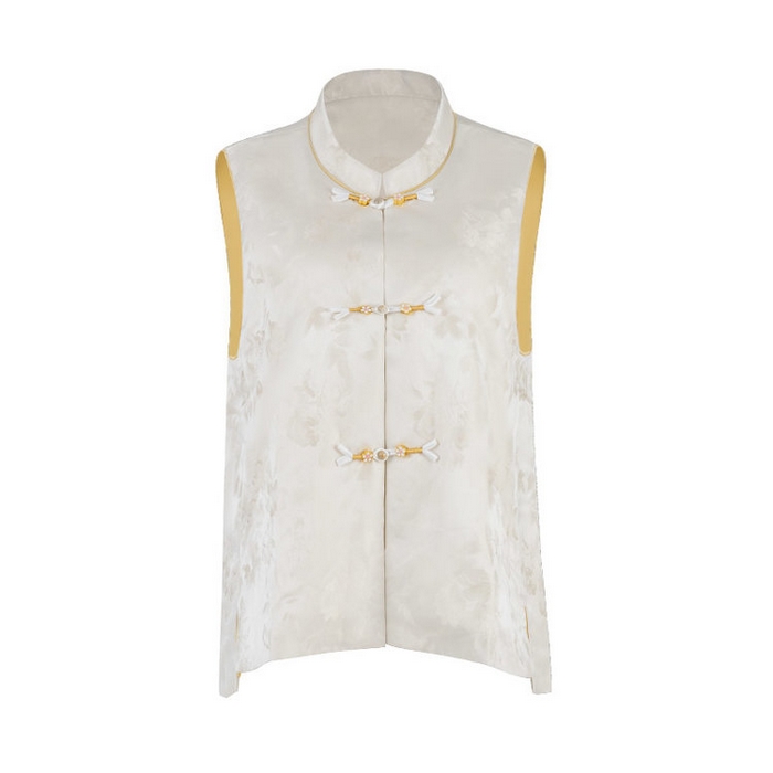 91家纺网 家纺一手货源 找家纺 （总）蚕云阁蚕丝家居 2025新款银白色国风桑蚕丝填充马甲