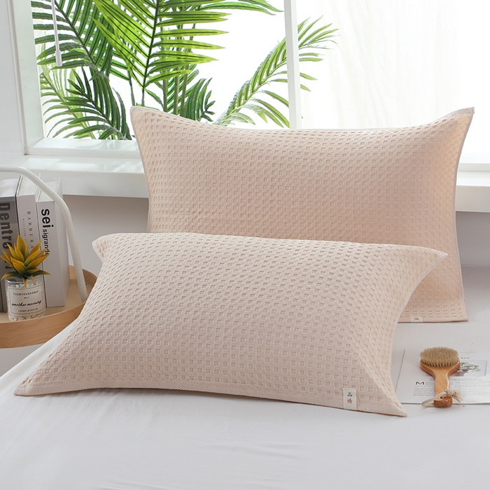 娇兰毛巾 2025新款7A抗菌全棉华夫格纱布枕巾 米白色 52cm*82cm/条