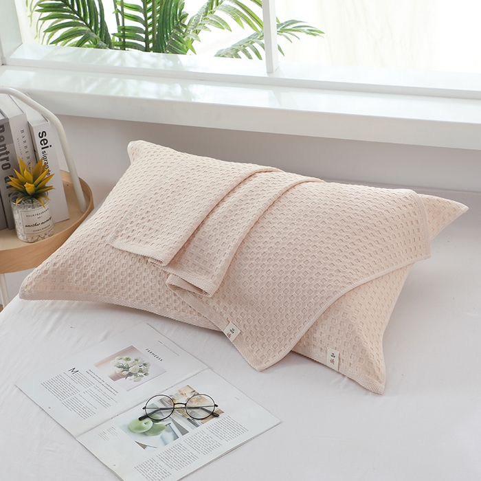 91家纺网 家纺一手货源 找家纺 娇兰毛巾 2025新款7A抗菌全棉华夫格纱布枕巾 米白色 52cm*82cm/条