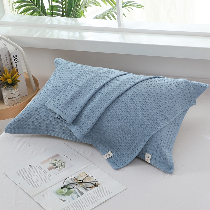 91家纺网 家纺一手货源 找家纺 娇兰毛巾 2025新款7A抗菌全棉华夫格纱布枕巾 蓝色 52cm*82cm/对