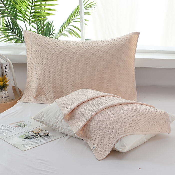 91家纺网 家纺一手货源 找家纺 娇兰毛巾 2025新款7A抗菌全棉华夫格纱布枕巾 米白色 52cm*82cm/条