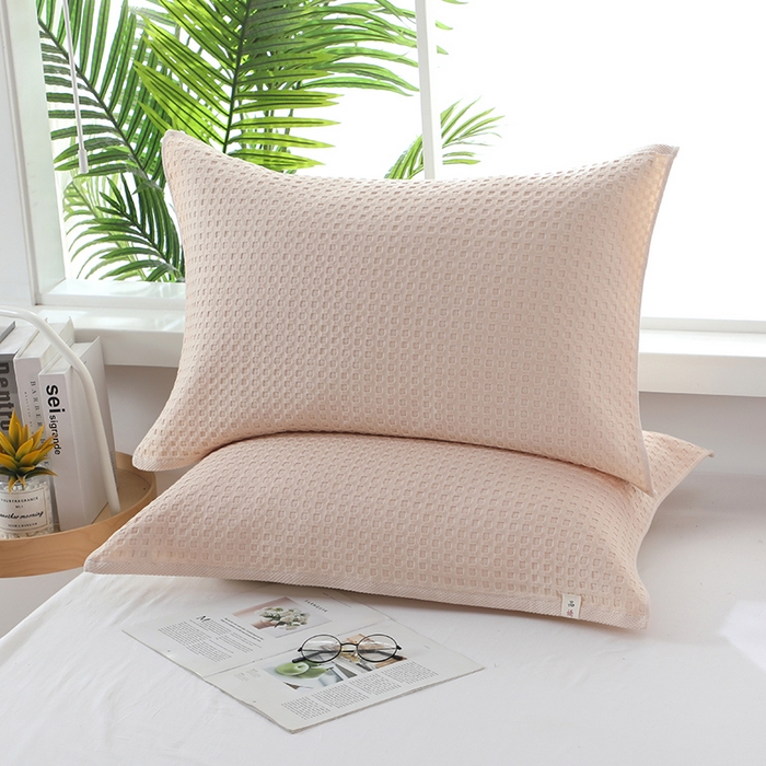 91家纺网 家纺一手货源 找家纺 娇兰毛巾 2025新款7A抗菌全棉华夫格纱布枕巾 米白色 52cm*82cm/条