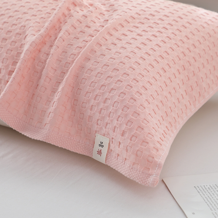 91家纺网 家纺一手货源 找家纺 娇兰毛巾 2025新款7A抗菌全棉华夫格纱布枕巾 粉色 52cm*82cm/对