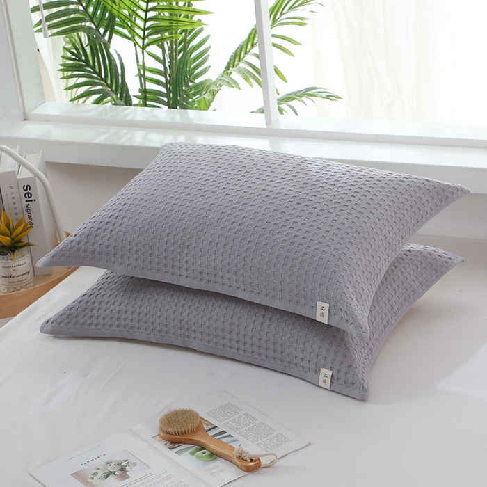 91家纺网 家纺一手货源 找家纺 娇兰毛巾 2025新款7A抗菌全棉华夫格纱布枕巾 灰色 52cm*82cm/条