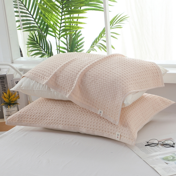 91家纺网 家纺一手货源 找家纺 娇兰毛巾 2025新款7A抗菌全棉华夫格纱布枕巾 米白色 52cm*82cm/对