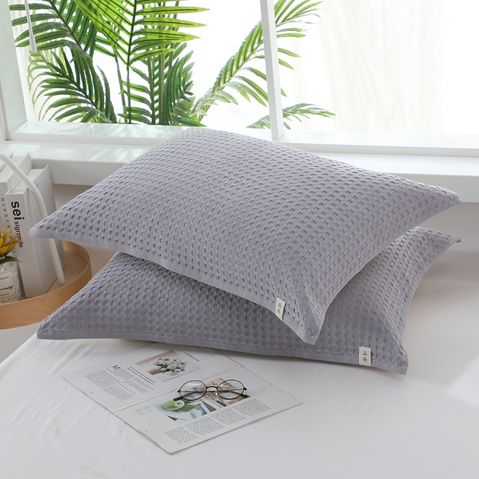 91家纺网 家纺一手货源 找家纺 娇兰毛巾 2025新款7A抗菌全棉华夫格纱布枕巾 灰色 52cm*82cm/对