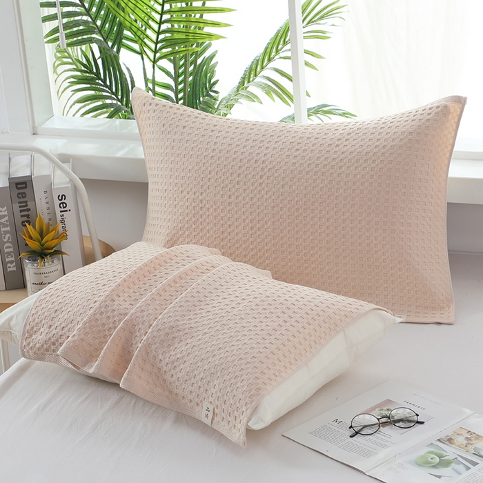 91家纺网 家纺一手货源 找家纺 娇兰毛巾 2025新款7A抗菌全棉华夫格纱布枕巾 米白色 52cm*82cm/条