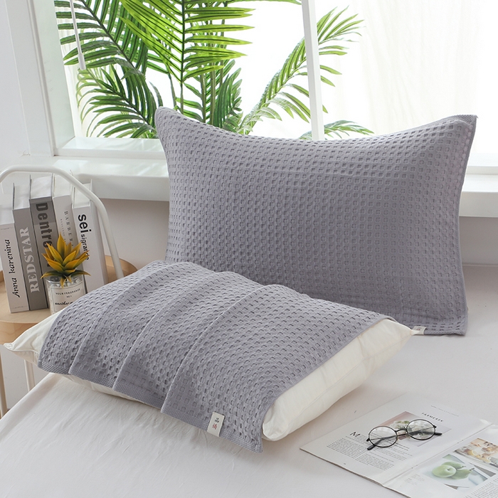 91家纺网 家纺一手货源 找家纺 娇兰毛巾 2025新款7A抗菌全棉华夫格纱布枕巾 灰色 52cm*82cm/条