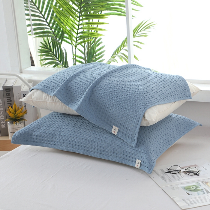 91家纺网 家纺一手货源 找家纺 娇兰毛巾 2025新款7A抗菌全棉华夫格纱布枕巾 蓝色 52cm*82cm/对