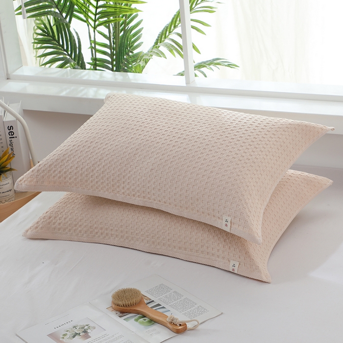 91家纺网 家纺一手货源 找家纺 娇兰毛巾 2025新款7A抗菌全棉华夫格纱布枕巾 米白色 52cm*82cm/对