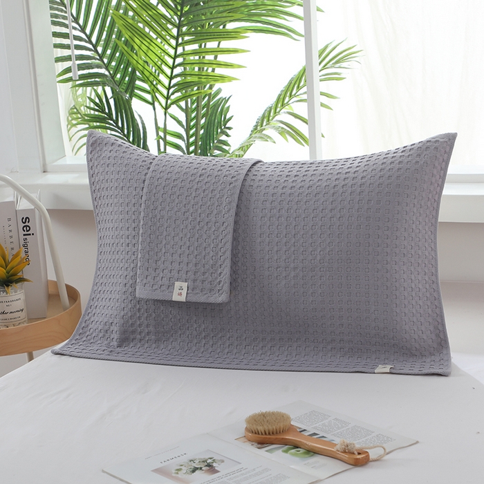 91家纺网 家纺一手货源 找家纺 娇兰毛巾 2025新款7A抗菌全棉华夫格纱布枕巾 灰色 52cm*82cm/条