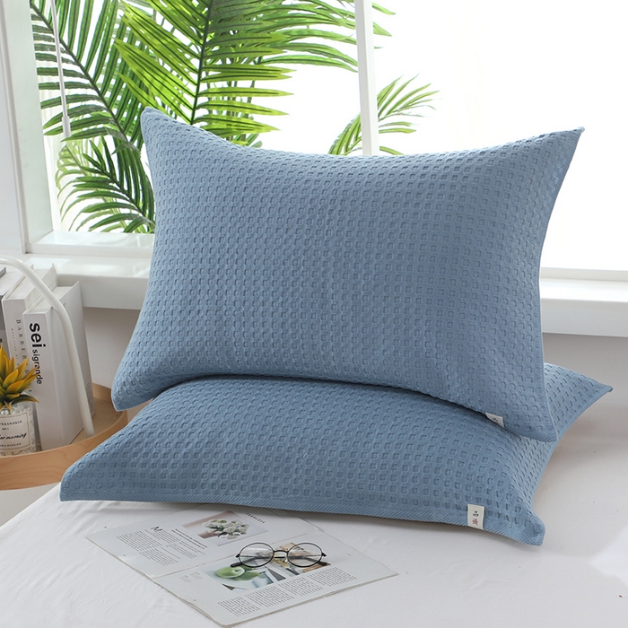 91家纺网 家纺一手货源 找家纺 娇兰毛巾 2025新款7A抗菌全棉华夫格纱布枕巾 蓝色 52cm*82cm/条