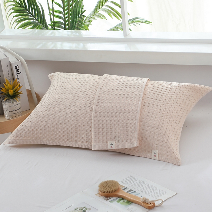 91家纺网 家纺一手货源 找家纺 娇兰毛巾 2025新款7A抗菌全棉华夫格纱布枕巾 米白色 52cm*82cm/对