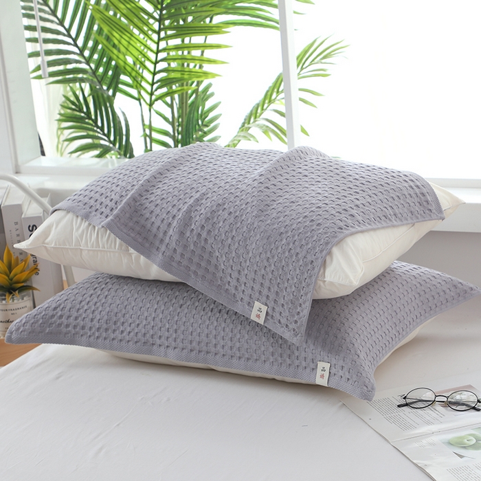 91家纺网 家纺一手货源 找家纺 娇兰毛巾 2025新款7A抗菌全棉华夫格纱布枕巾 灰色 52cm*82cm/对