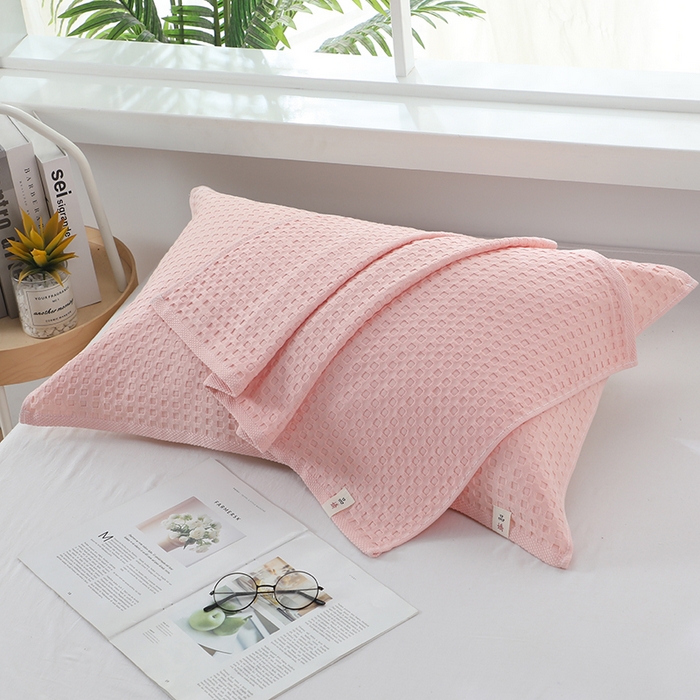 91家纺网 家纺一手货源 找家纺 娇兰毛巾 2025新款7A抗菌全棉华夫格纱布枕巾 粉色 52cm*82cm/条