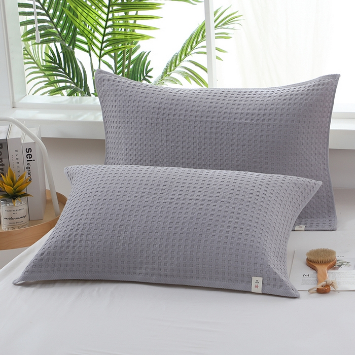 娇兰毛巾 2025新款7A抗菌全棉华夫格纱布枕巾 灰色 52cm*82cm/对