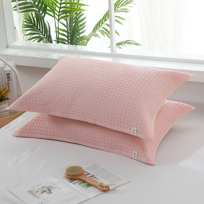 91家纺网 家纺一手货源 找家纺 娇兰毛巾 2025新款7A抗菌全棉华夫格纱布枕巾 粉色 52cm*82cm/条