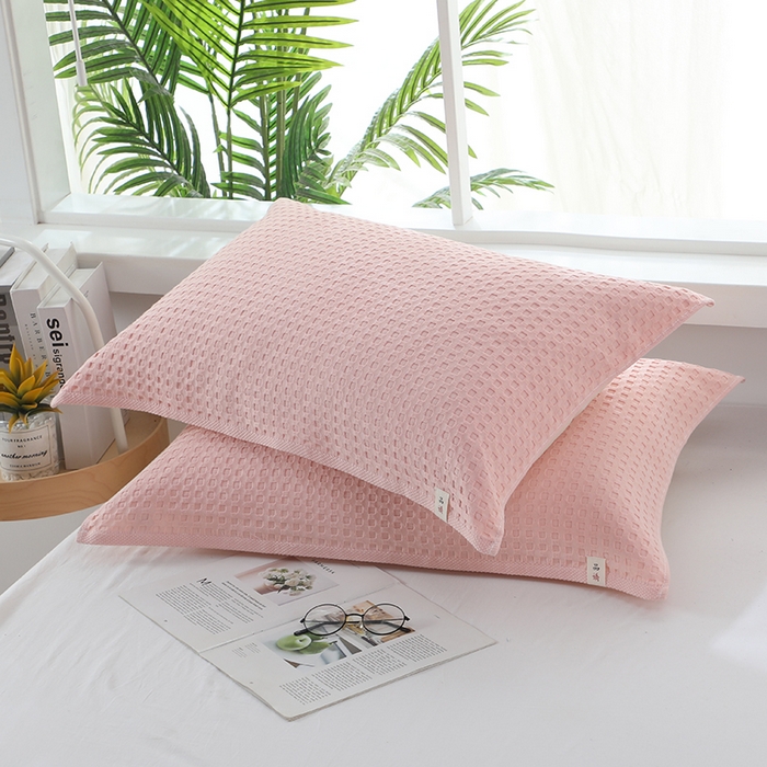 91家纺网 家纺一手货源 找家纺 娇兰毛巾 2025新款7A抗菌全棉华夫格纱布枕巾 粉色 52cm*82cm/条