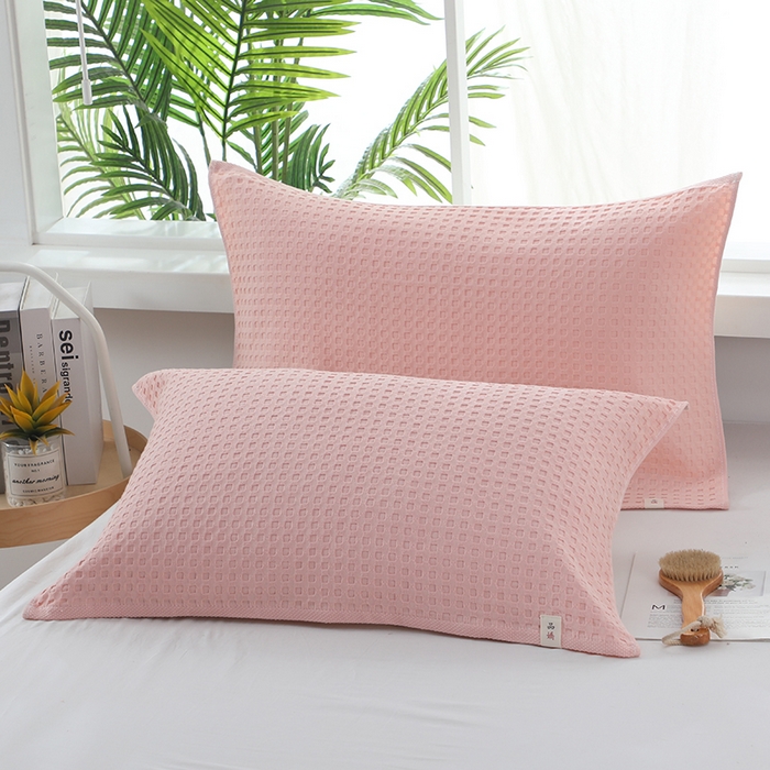 娇兰毛巾 2025新款7A抗菌全棉华夫格纱布枕巾 粉色 52cm*82cm/条