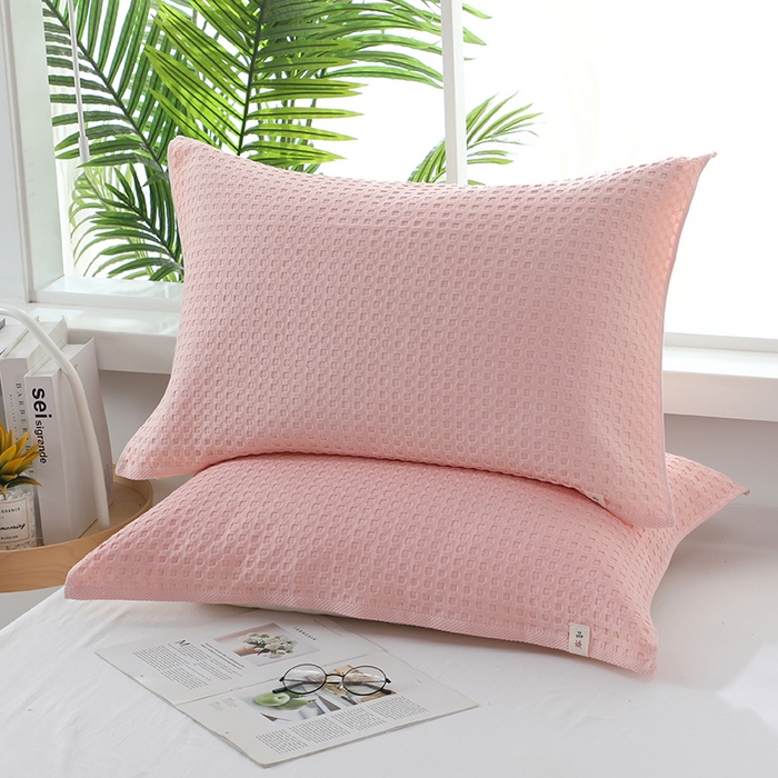 91家纺网 家纺一手货源 找家纺 娇兰毛巾 2025新款7A抗菌全棉华夫格纱布枕巾 粉色 52cm*82cm/条