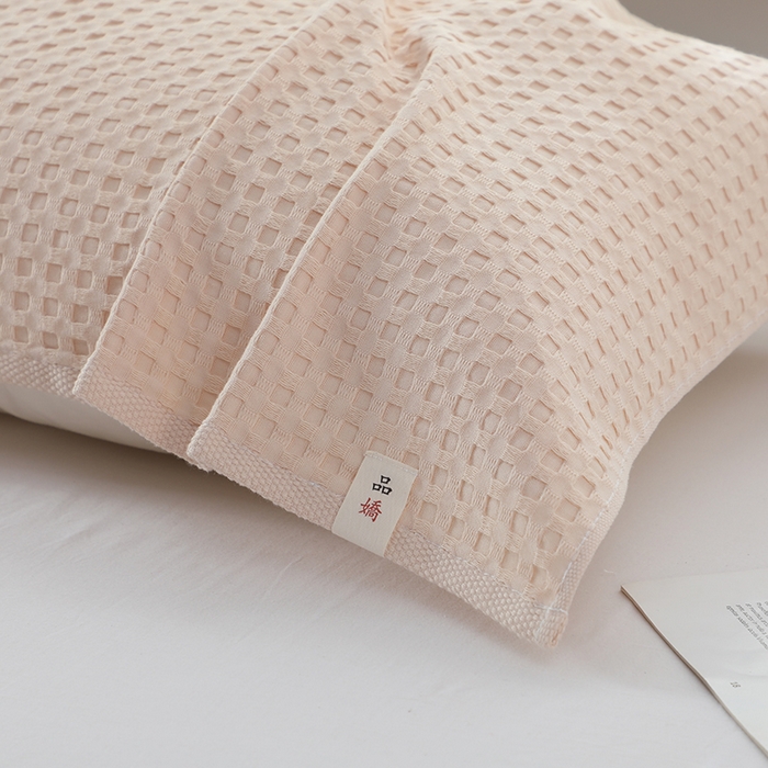 91家纺网 家纺一手货源 找家纺 娇兰毛巾 2025新款7A抗菌全棉华夫格纱布枕巾 米白色 52cm*82cm/对