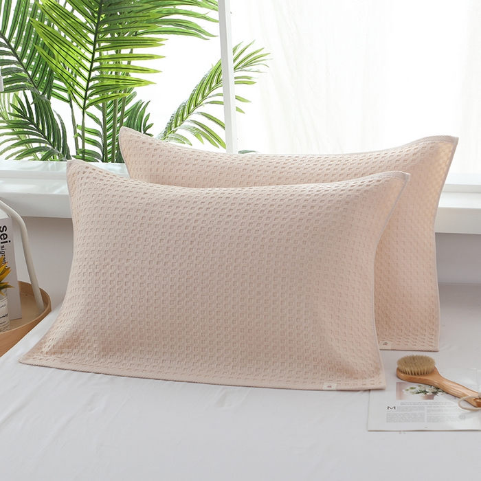 91家纺网 家纺一手货源 找家纺 娇兰毛巾 2025新款7A抗菌全棉华夫格纱布枕巾 米白色 52cm*82cm/对