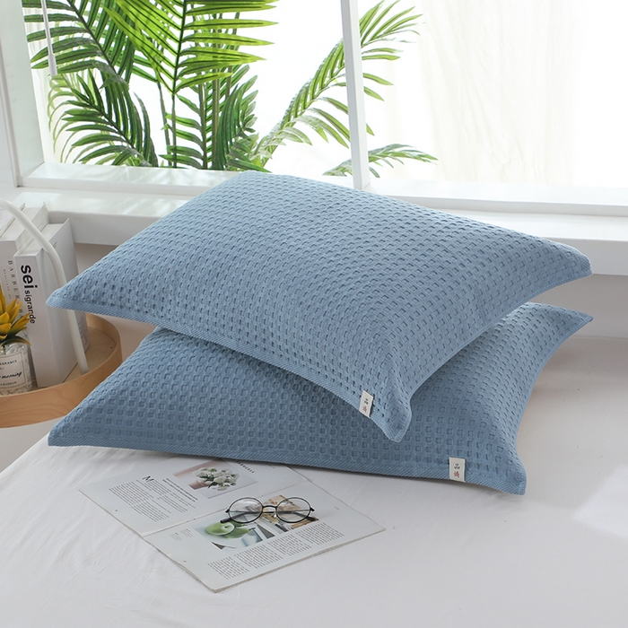 91家纺网 家纺一手货源 找家纺 娇兰毛巾 2025新款7A抗菌全棉华夫格纱布枕巾 蓝色 52cm*82cm/条