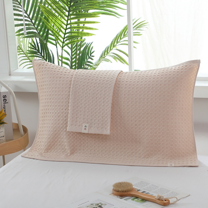 91家纺网 家纺一手货源 找家纺 娇兰毛巾 2025新款7A抗菌全棉华夫格纱布枕巾 米白色 52cm*82cm/对