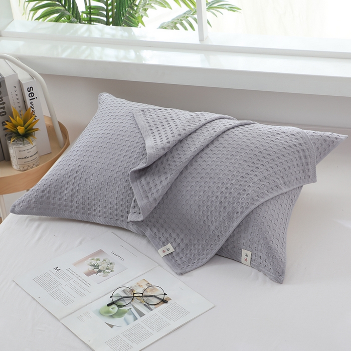 91家纺网 家纺一手货源 找家纺 娇兰毛巾 2025新款7A抗菌全棉华夫格纱布枕巾 灰色 52cm*82cm/对