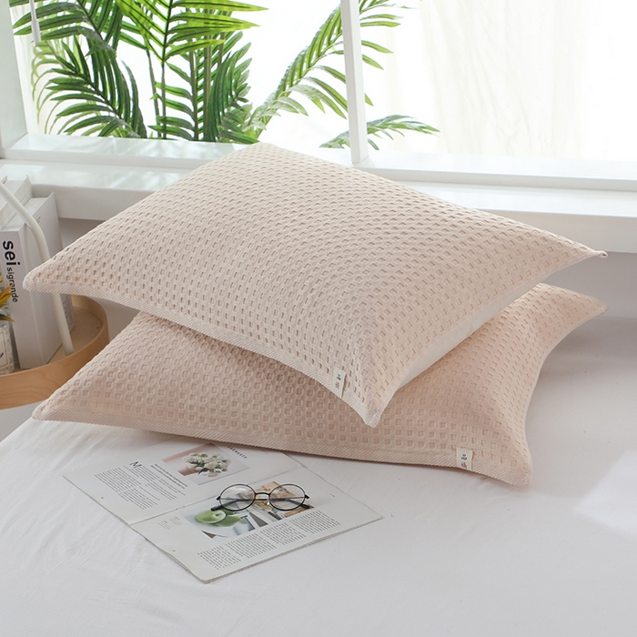 91家纺网 家纺一手货源 找家纺 娇兰毛巾 2025新款7A抗菌全棉华夫格纱布枕巾 米白色 52cm*82cm/条