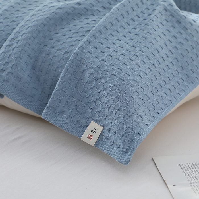 91家纺网 家纺一手货源 找家纺 娇兰毛巾 2025新款7A抗菌全棉华夫格纱布枕巾 蓝色 52cm*82cm/对