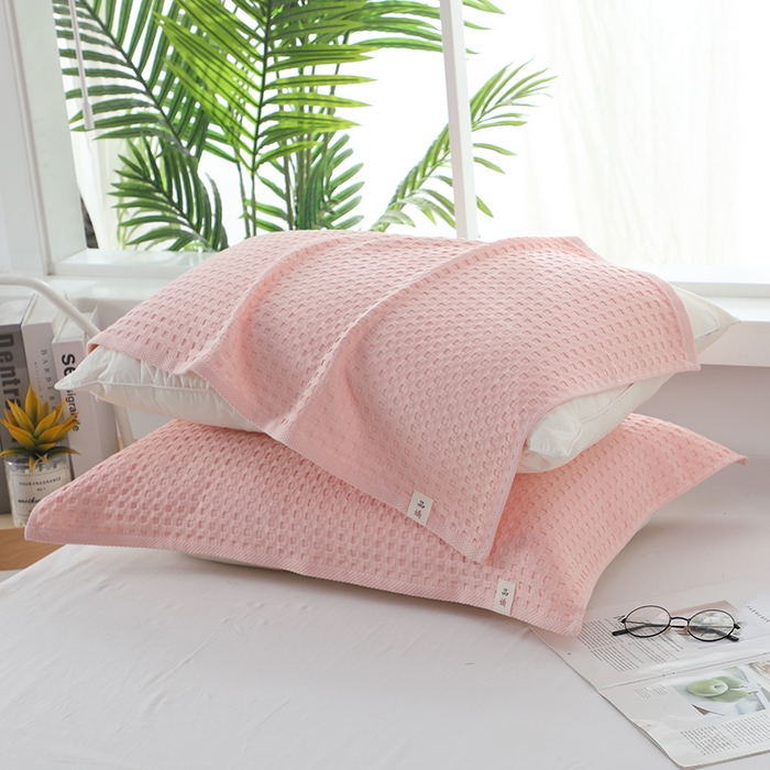 91家纺网 家纺一手货源 找家纺 娇兰毛巾 2025新款7A抗菌全棉华夫格纱布枕巾 粉色 52cm*82cm/对