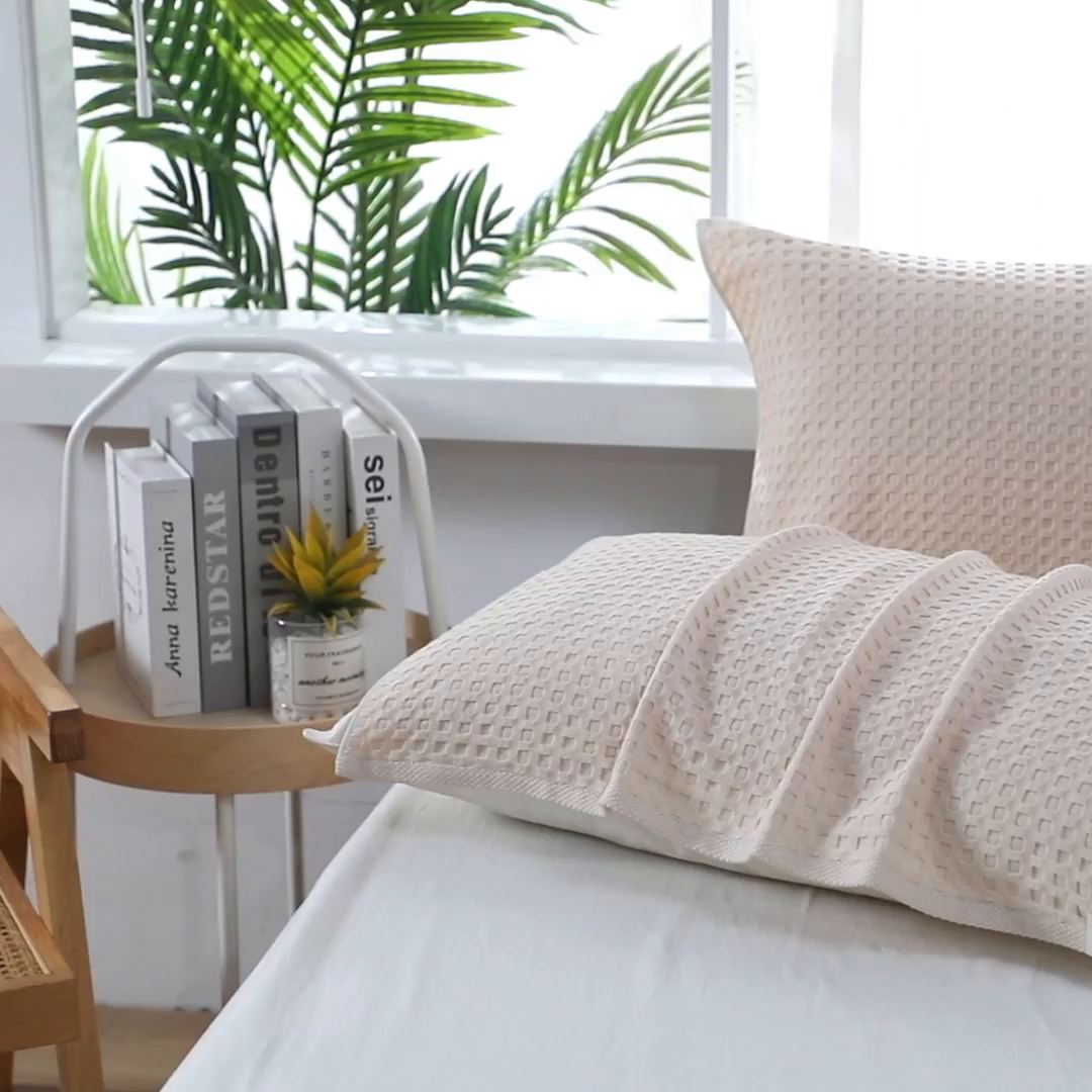 91家纺网 家纺一手货源 找家纺 娇兰毛巾 2025新款7A抗菌全棉华夫格纱布枕巾 米白色 52cm*82cm/条