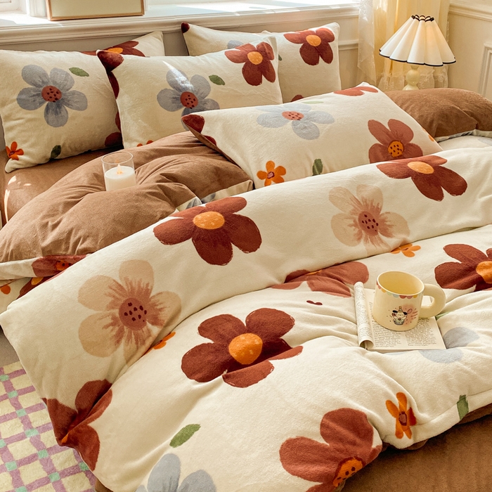 斯卡诺家纺 2025新款双面牛奶绒跑量款四件套 繁华咖