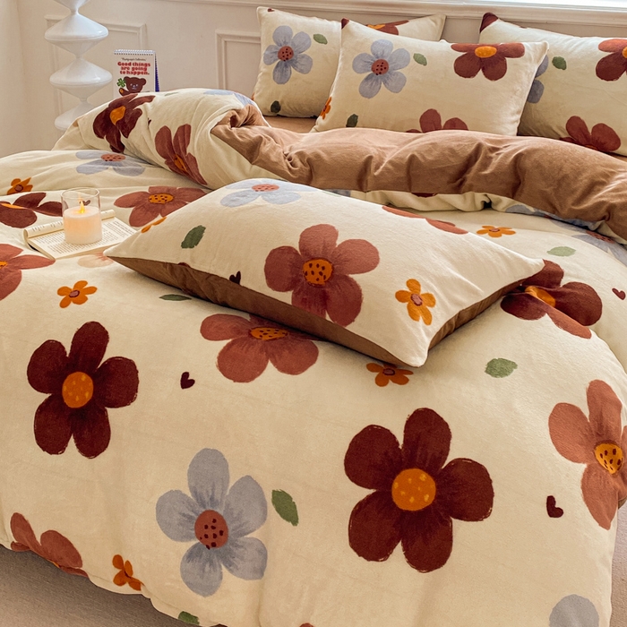 91家纺网 家纺一手货源 找家纺 斯卡诺家纺 2025新款双面牛奶绒跑量款四件套 繁华咖