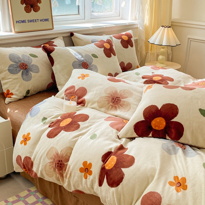 91家纺网 家纺一手货源 找家纺 斯卡诺家纺 2025新款双面牛奶绒跑量款四件套 繁华咖