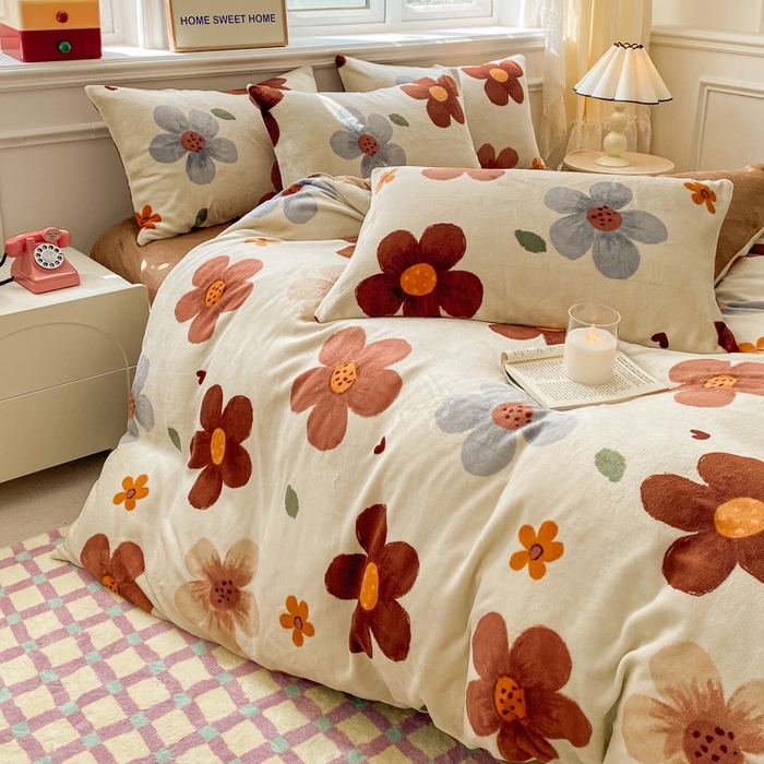 91家纺网 家纺一手货源 找家纺 斯卡诺家纺 2025新款双面牛奶绒跑量款四件套 繁华咖