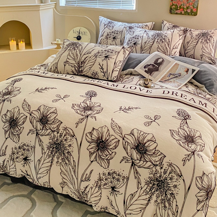 91家纺网 家纺一手货源 找家纺 斯卡诺家纺 2025新款双面牛奶绒跑量款四件套 荷花