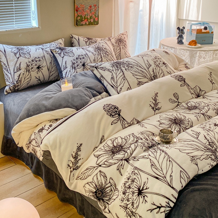 91家纺网 家纺一手货源 找家纺 斯卡诺家纺 2025新款双面牛奶绒跑量款四件套 荷花