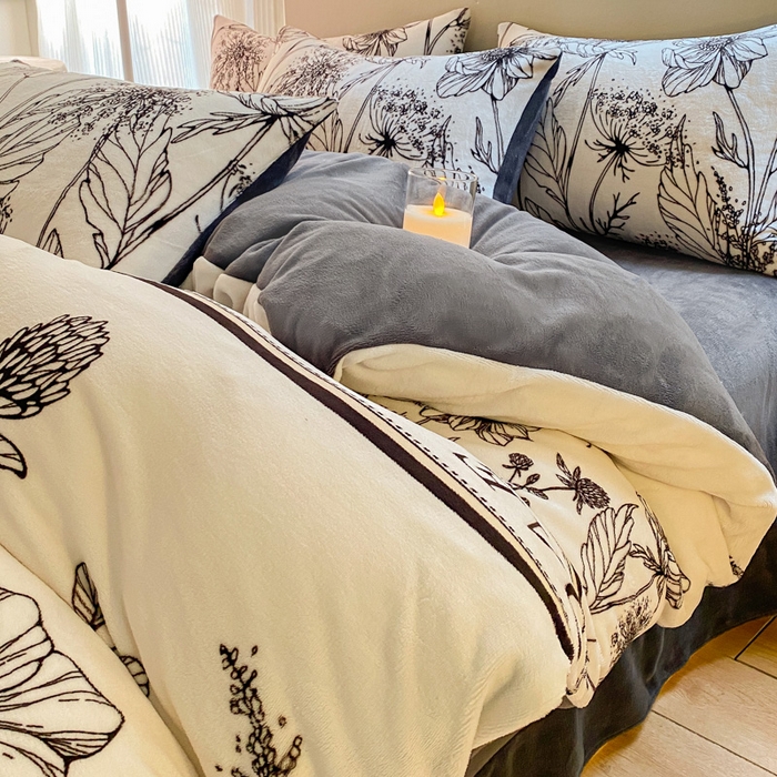 91家纺网 家纺一手货源 找家纺 斯卡诺家纺 2025新款双面牛奶绒跑量款四件套 荷花