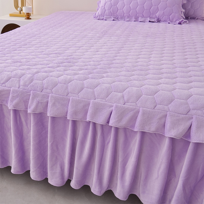 91家纺网 家纺一手货源 找家纺 优家居 2025新款纯色韩版花边牛奶绒夹棉床裙床罩加厚外贸直播 盛世-魅紫