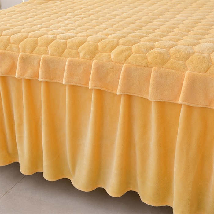 91家纺网 家纺一手货源 找家纺 优家居 2025新款纯色韩版花边牛奶绒夹棉床裙床罩加厚外贸直播 盛世-杏黄