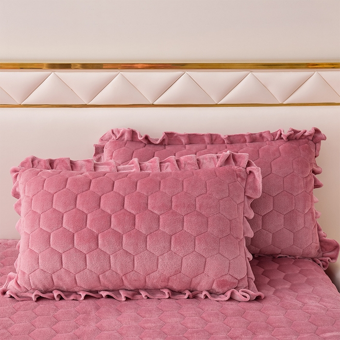 91家纺网 家纺一手货源 找家纺 优家居 2025新款纯色韩版花边牛奶绒夹棉床裙床罩加厚外贸直播 盛世-豆沙