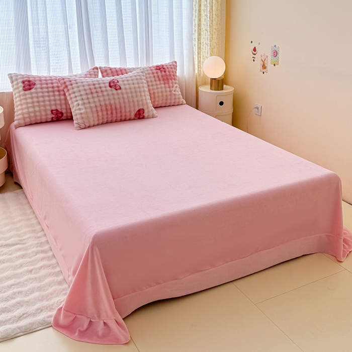 91家纺网 家纺一手货源 找家纺 小叮当家纺仓储工厂店 2025新款印花兔兔绒牛奶绒大泡泡单被套 被套单件 大泡泡-爱心粉