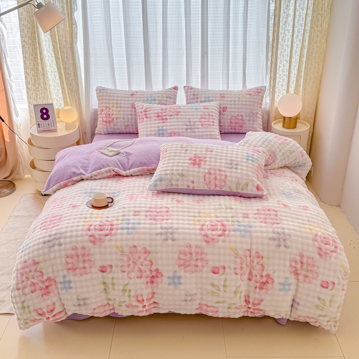 91家纺网 家纺一手货源 找家纺 小叮当家纺仓储工厂店 2025新款印花兔兔绒牛奶绒大泡泡单被套 被套单件 大泡泡-花语