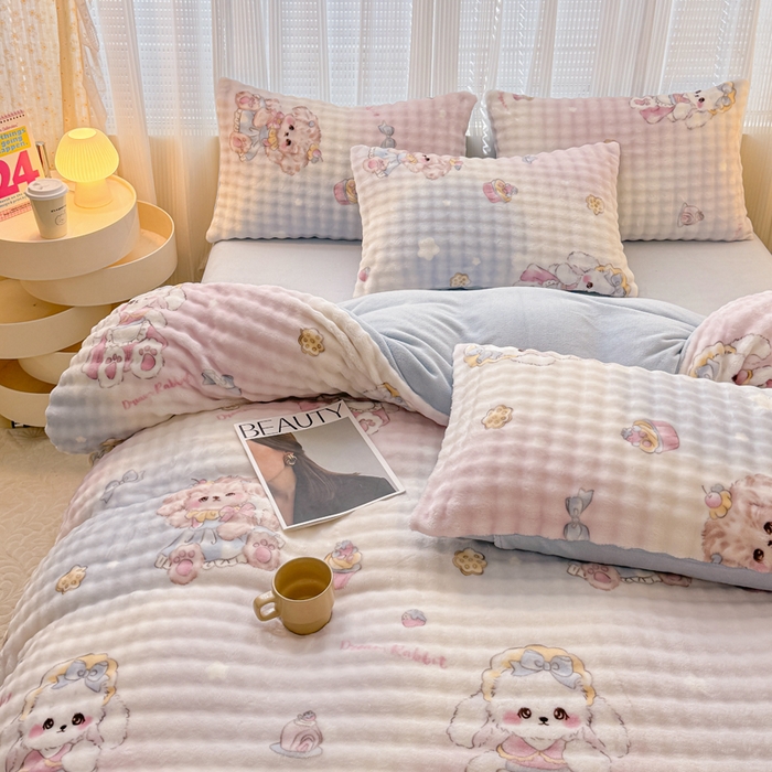 小叮当家纺仓储工厂店 2025新款印花兔兔绒牛奶绒大泡泡单被套 被套单件 洛丽塔