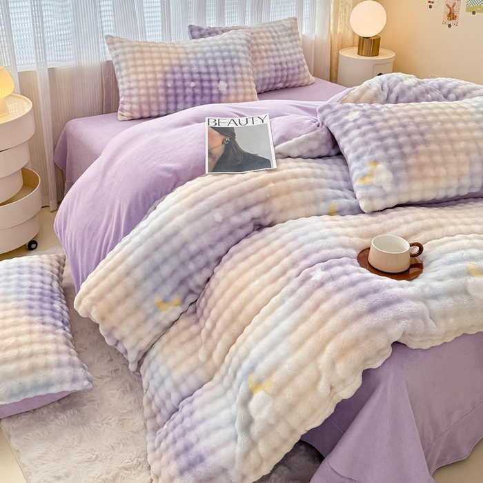 91家纺网 家纺一手货源 找家纺 小叮当家纺仓储工厂店 2025新款印花兔兔绒牛奶绒大泡泡单被套 被套单件 大泡泡-星空